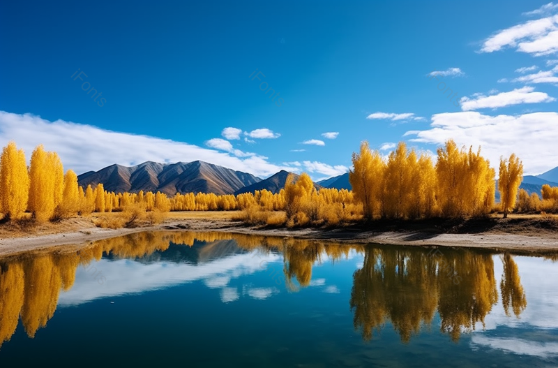 户外黄色树木湖泊自然风景摄影图,高清,摄影图,摄影图片,图片大全,摄影图免费下载